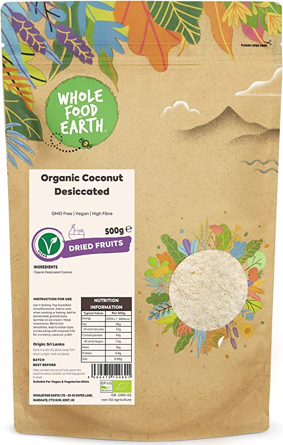 Wholefood Earth Organic Coconut Desiccated 500g RRP 9.64 CLEARANCE XL 4.99